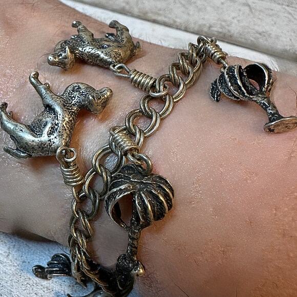 Vtg Sterling Silver Camel Palm Tree Charm Bracelet – Made in Italy, Stamped 925 - Picture 9 of 10